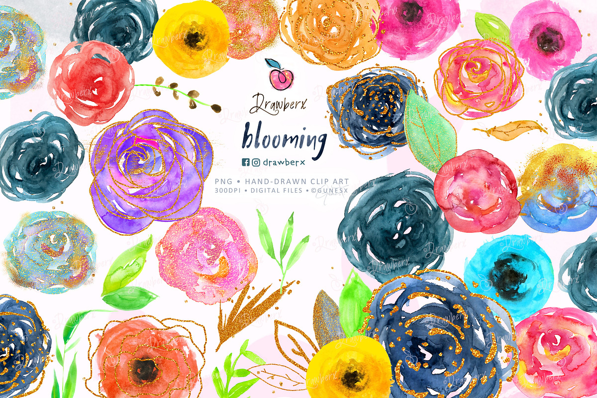 Glitter Flower png Watercolor 070, an Illustration by Drawberx (Photo 2 of 7)