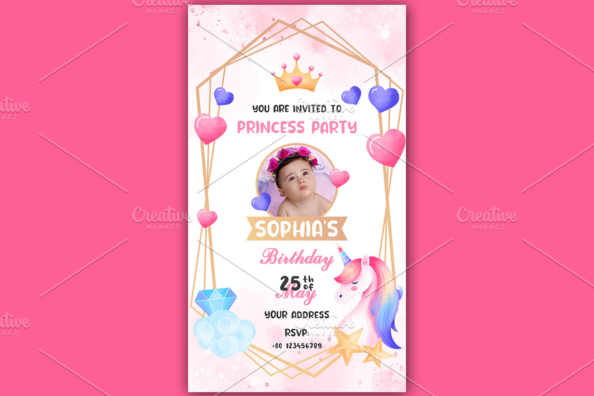 Unicorn Birthday Party Invitation, a Social Media Template by Kaushal Jangid (Photo 3 of 4)
