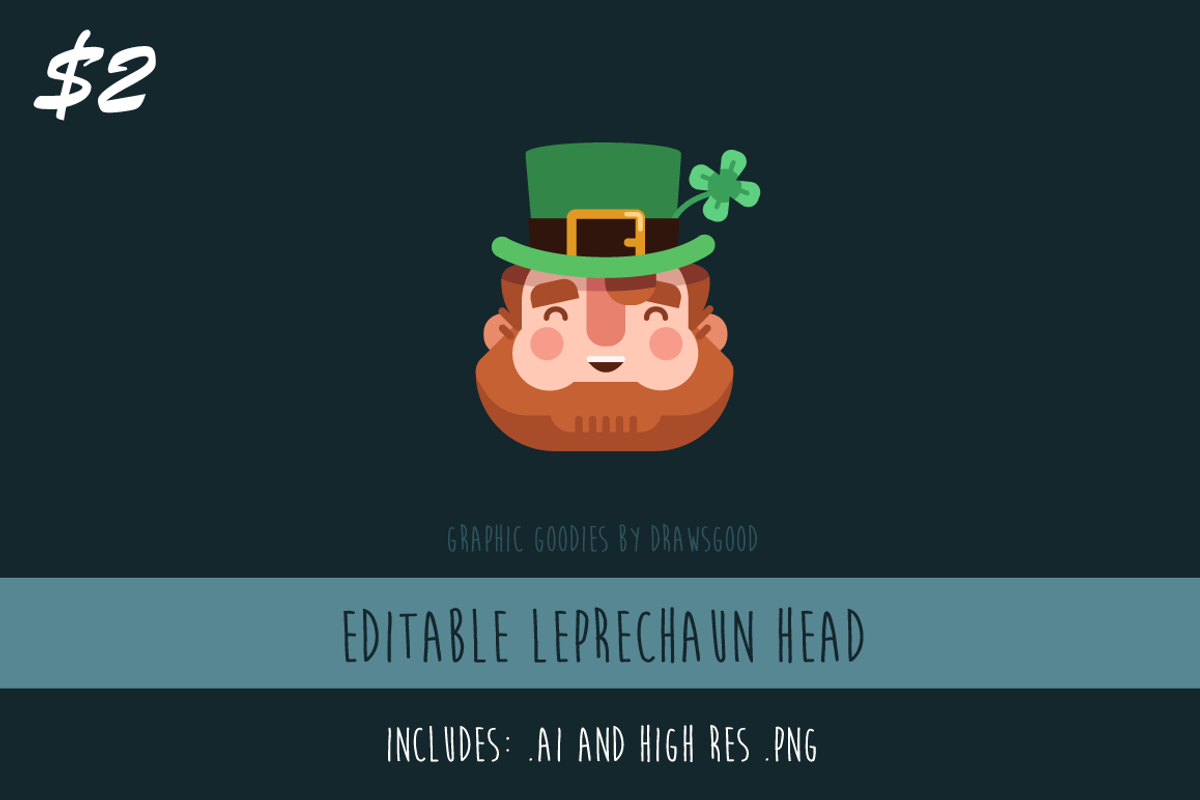 Editable Vector Leprechaun Head, an Illustration by Graphic Goodies (Photo 1 of 2)
