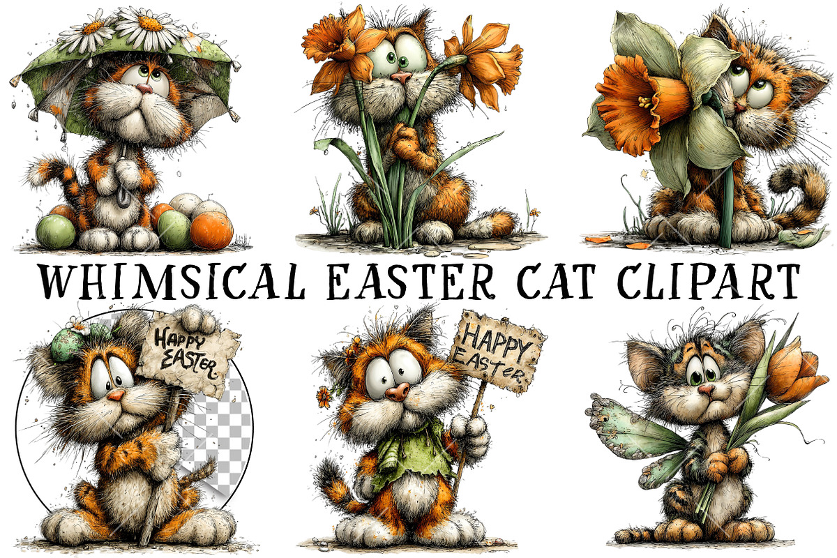 Whimsical Easter Cat Clipart, an Illustration by OK Design (Photo 2 of 6)