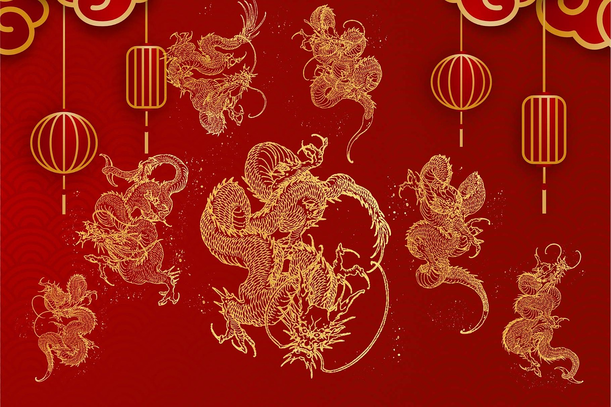 Golden dragon clipart, a Decorative Illustration by TaKong Magics (Photo 6 of 6)