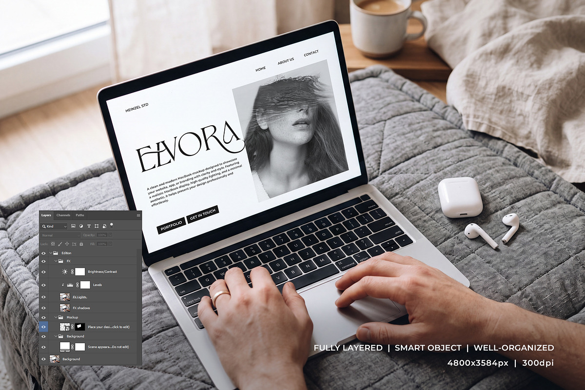 Elvora - Macbook Device Mockup, a Mac Mockup by Heinzel Std Mockup (Photo 2 of 5)