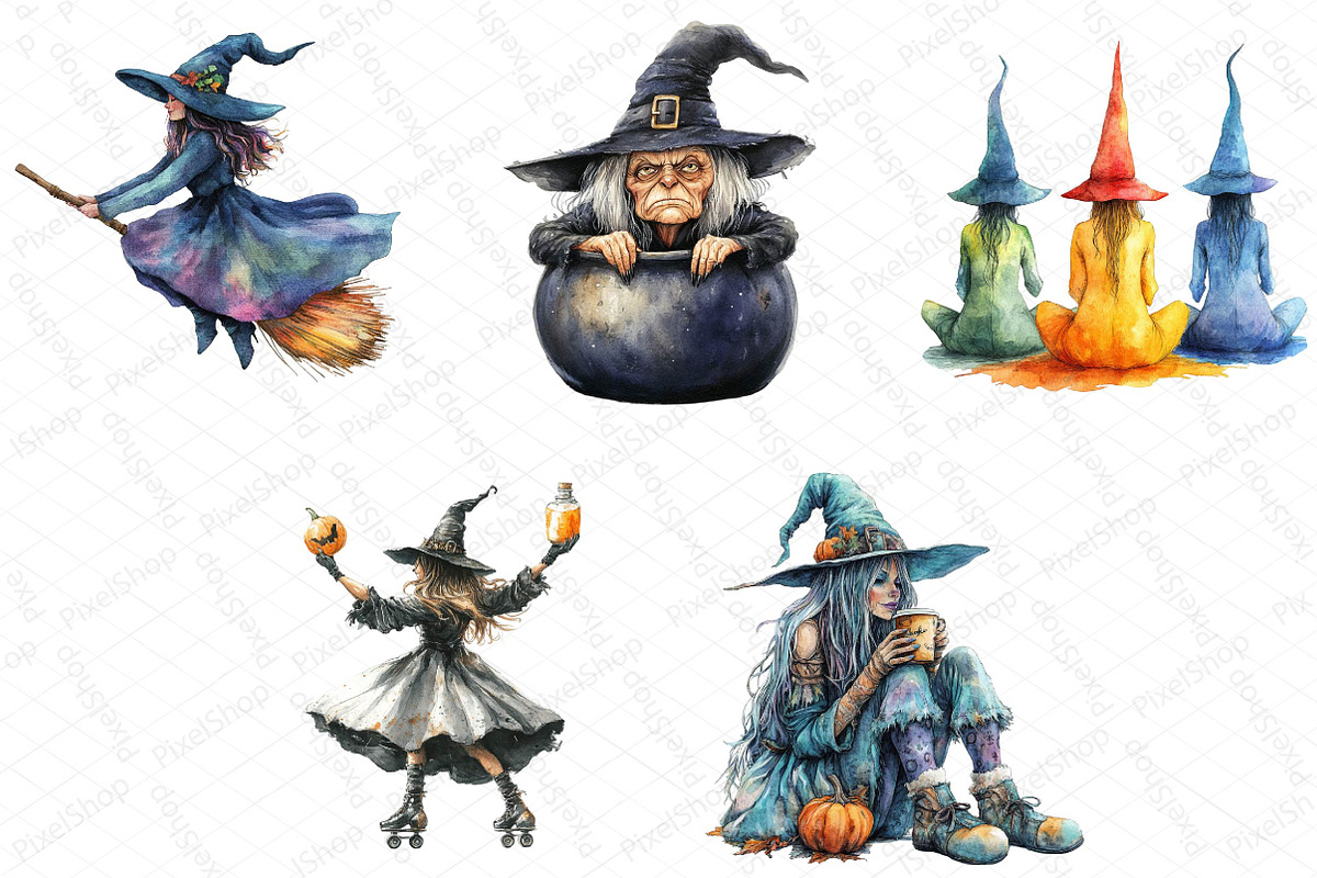 Funny Witch Halloween Clipart, an Illustration by DreamPrint404 (Photo 5 of 5)