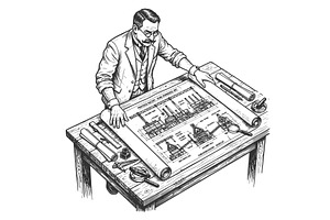 Engineer Reviewing Factory Blueprint, an Illustration by AlexArt