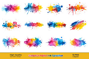 Colorful Ink Splatter Splash Png Set