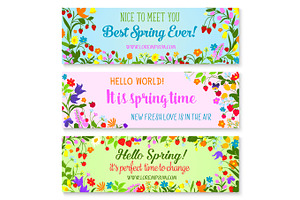 Vector Banners With Spring Time Greetings Quotes