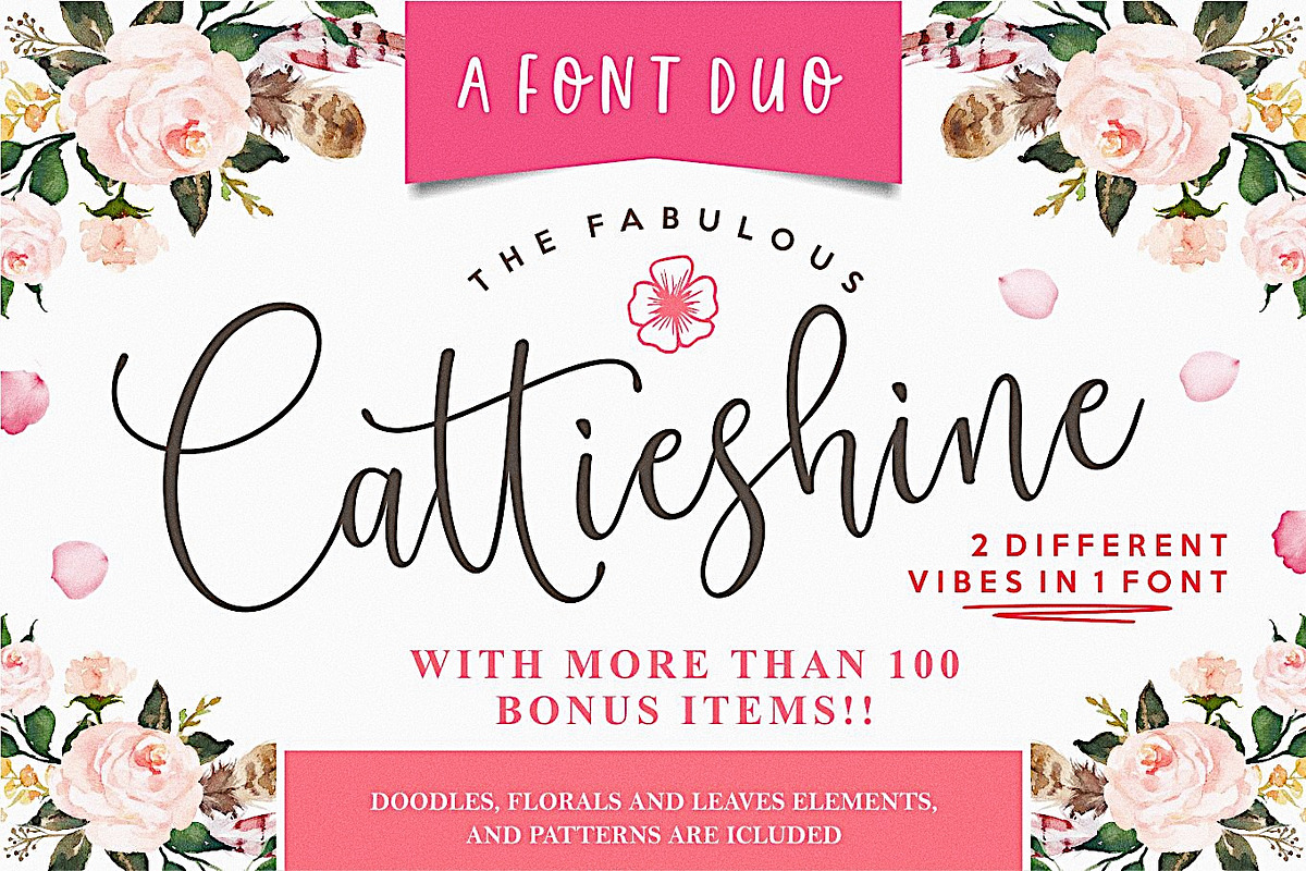 Sale 20% Cattieshine - Font Duo, a Script Font by Anatadesign (Photo 1 of 22)