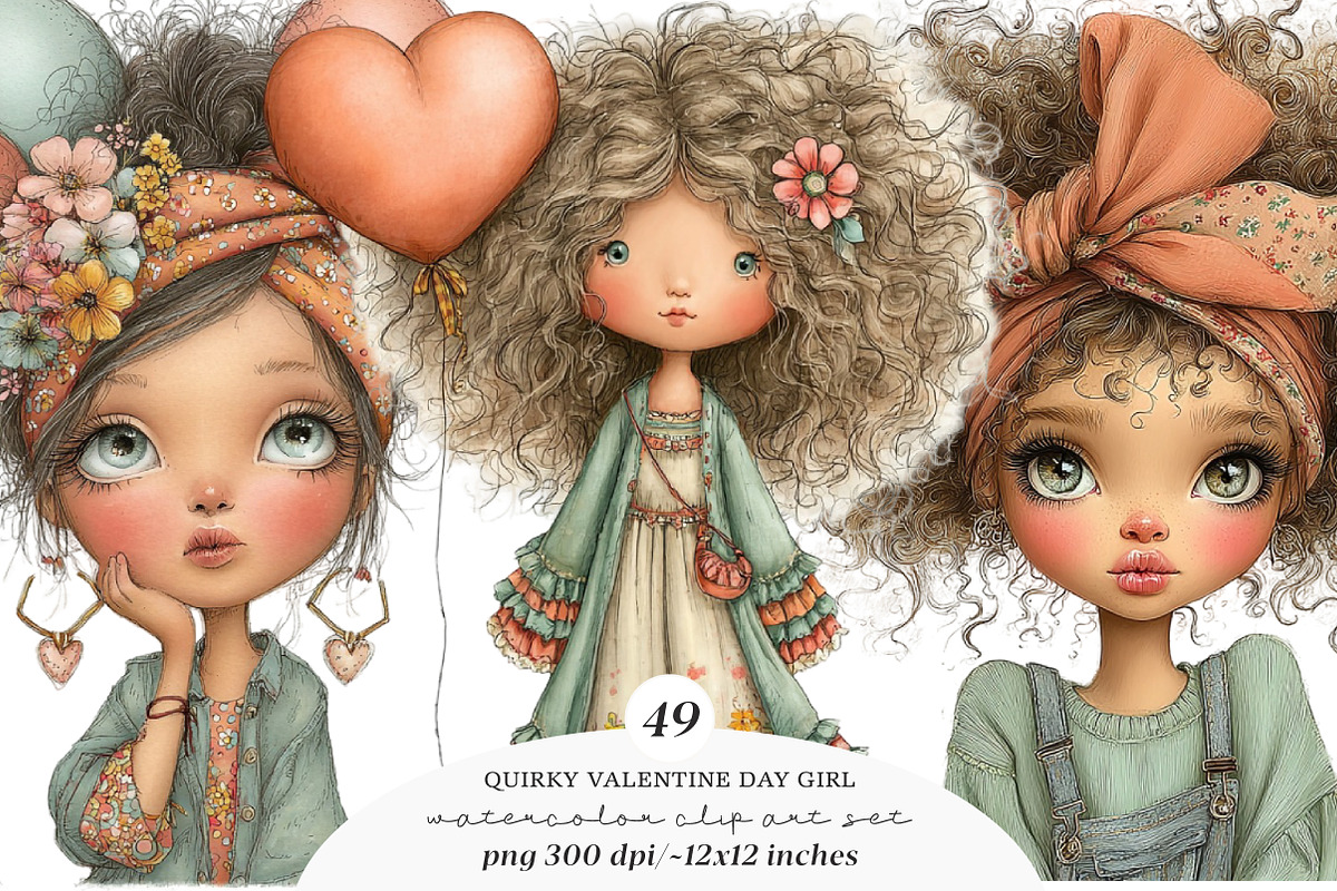 Quirky Valentine Day Girl Clipart, an Illustration by SinaCreation (Photo 1 of 11)