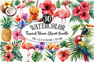Tropical Flower Clipart Bundle, an Illustration by Designking