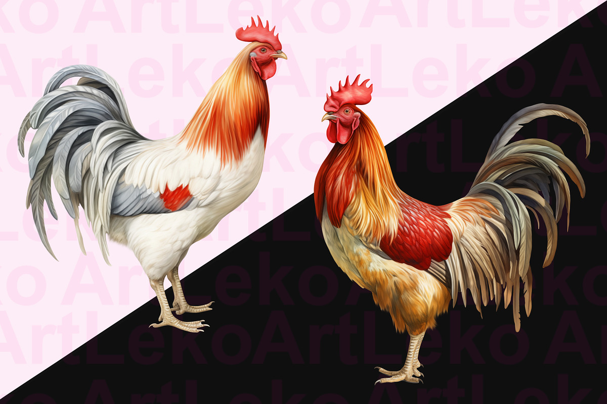 Roosters Clipart, an Animal Illustration by LekoArt (Photo 5 of 10)