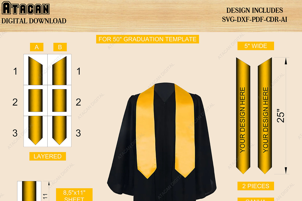 Custom Graduation Stole Template, an Object Graphic by AtacanDigital (Photo 2 of 4)