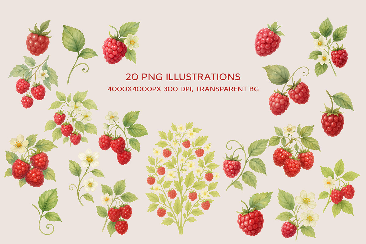 Raspberry Clipart & Patterns Bundle, a Food Illustration by MuzaArtStudio (Photo 8 of 14)