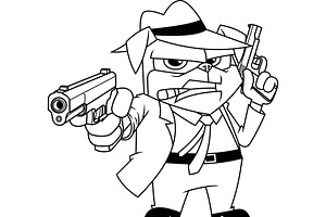 Outlined Funny Mafia Pug, an Illustration by HitToon