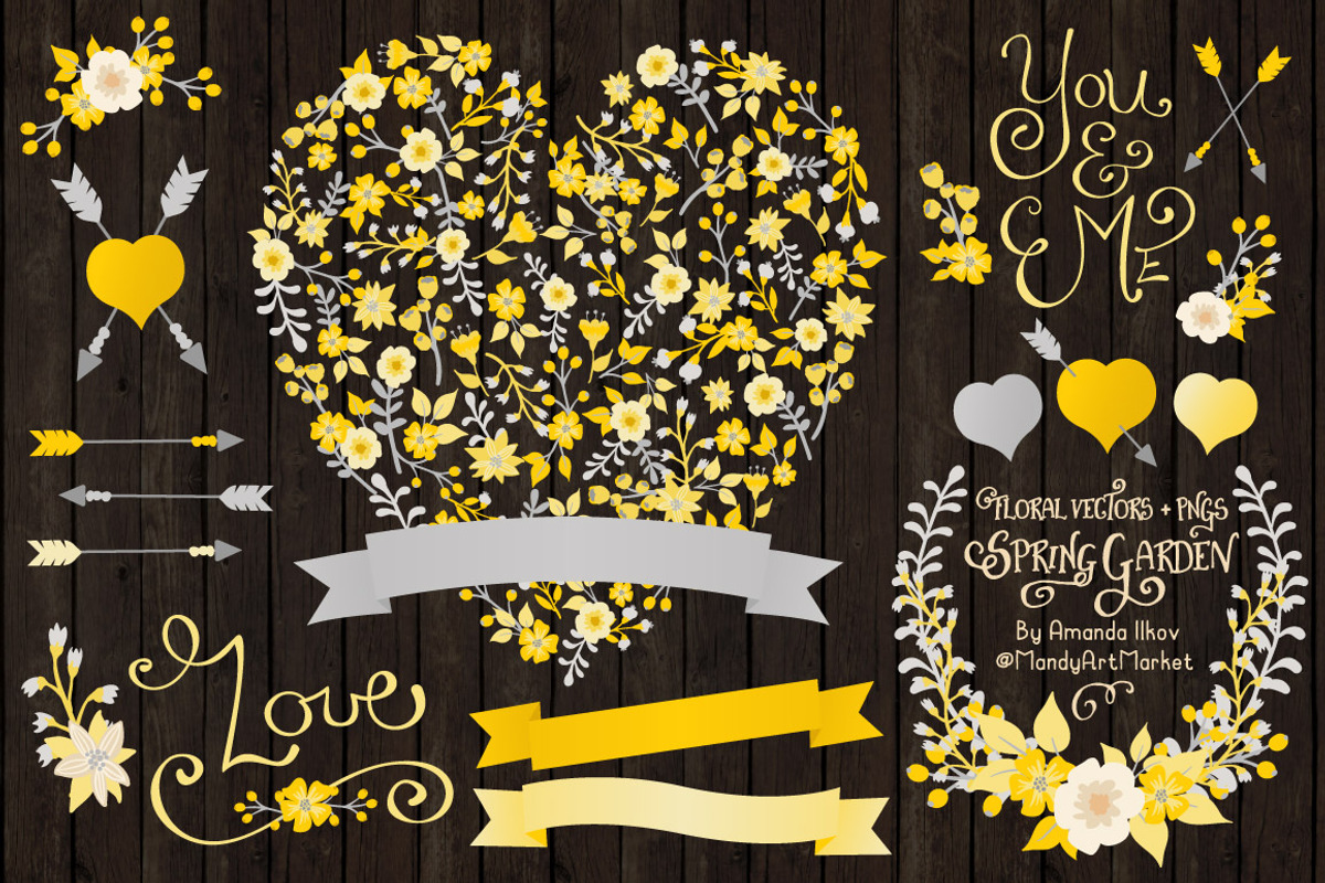 Sunny Yellow Floral Heart & Banners, an Illustration by Amanda Ilkov (Photo 2 of 4)