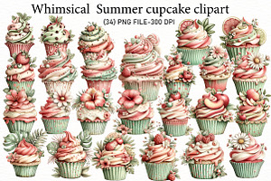 whimsical Summer cupcake clipart, an Illustration by Designworld