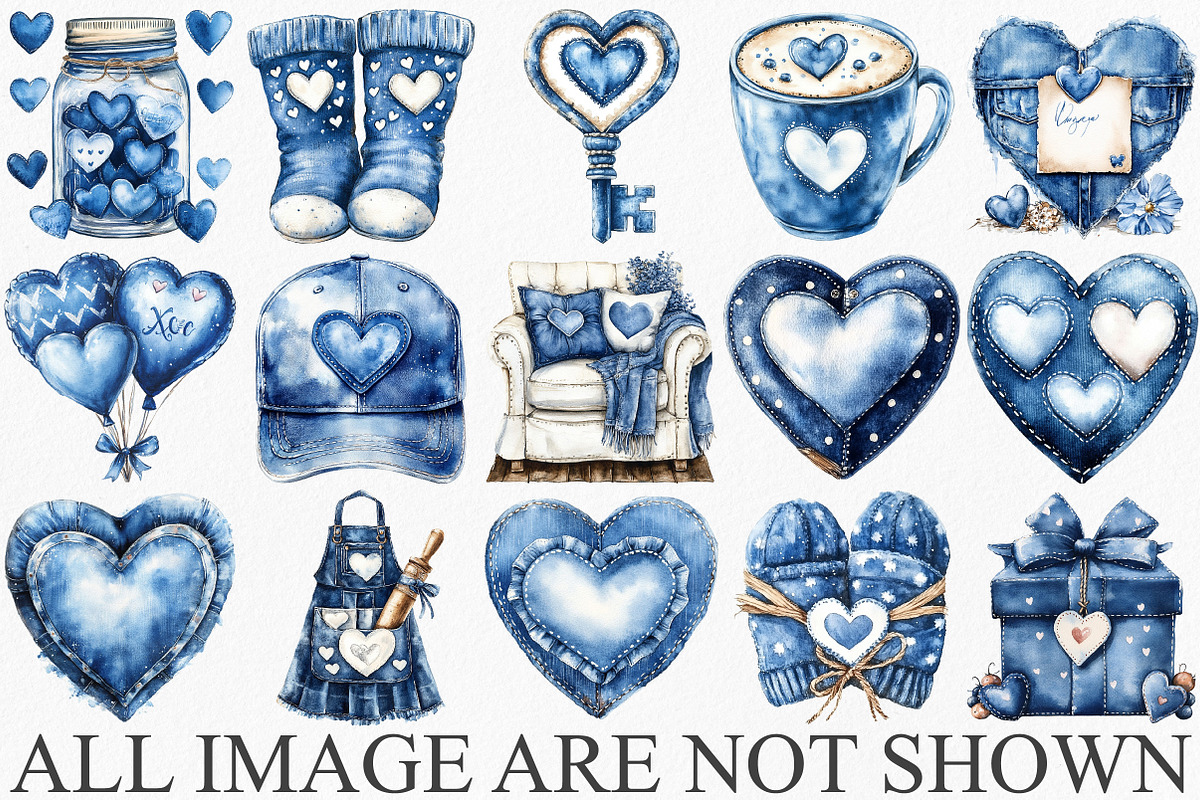 Watercolor Valentine's Blue Clipart, an Illustration by Canvas Craft (Photo 3 of 6)