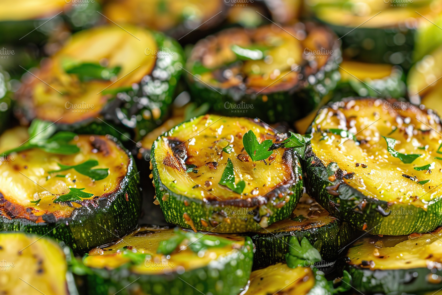 Grilled zucchini pieces background, a Food & Drink Photo by AlyaAnd