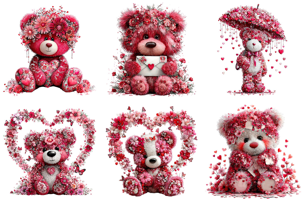 Pink Floral Valentine's Day Bear, an Illustration by DreamArtGraphic (Photo 3 of 5)