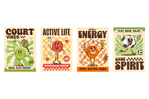 Sports y2k groovy hippie posters, a Sport Illustration by Buch&Bee