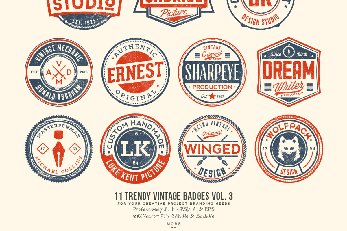 33 Trendy Vintage Badges Bundle Pack, a Branding & Logo Template by Yusof Mining (Photo 4 of 5)