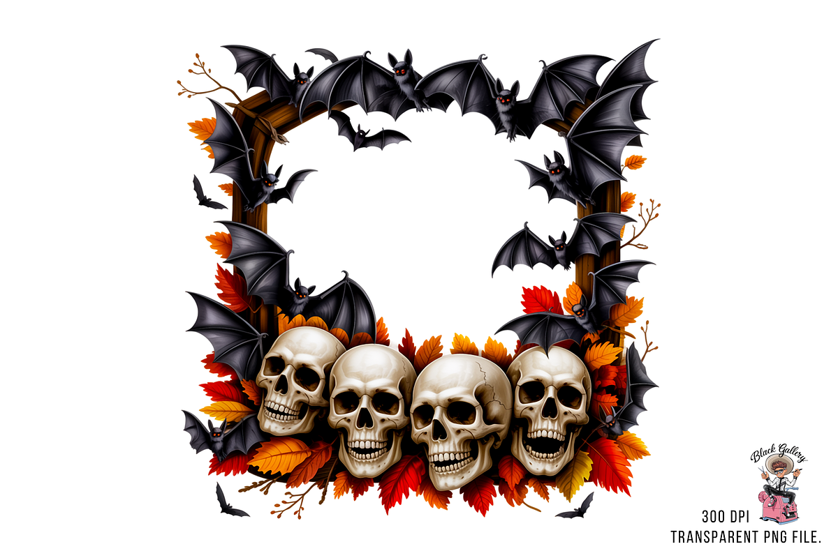Halloween Skull Frame PNG Bundle, an Illustration by Clipart Bloom (Photo 5 of 11)