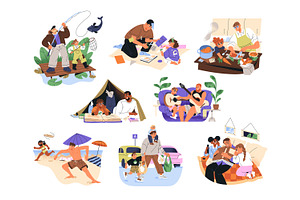 Father spending time with kids set, a Person Illustration by PaperTrident