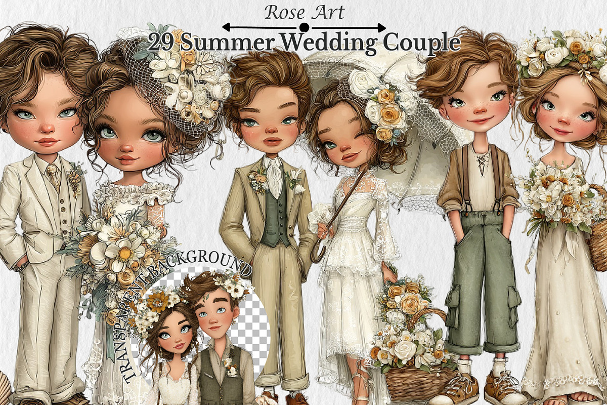 Cute Summer Wedding Couple Clipart, a Seasonal Illustration by Rose Art (Photo 1 of 6)
