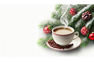 A steaming cup of coffee set on a, a Holiday Photo by Igor Tichonow