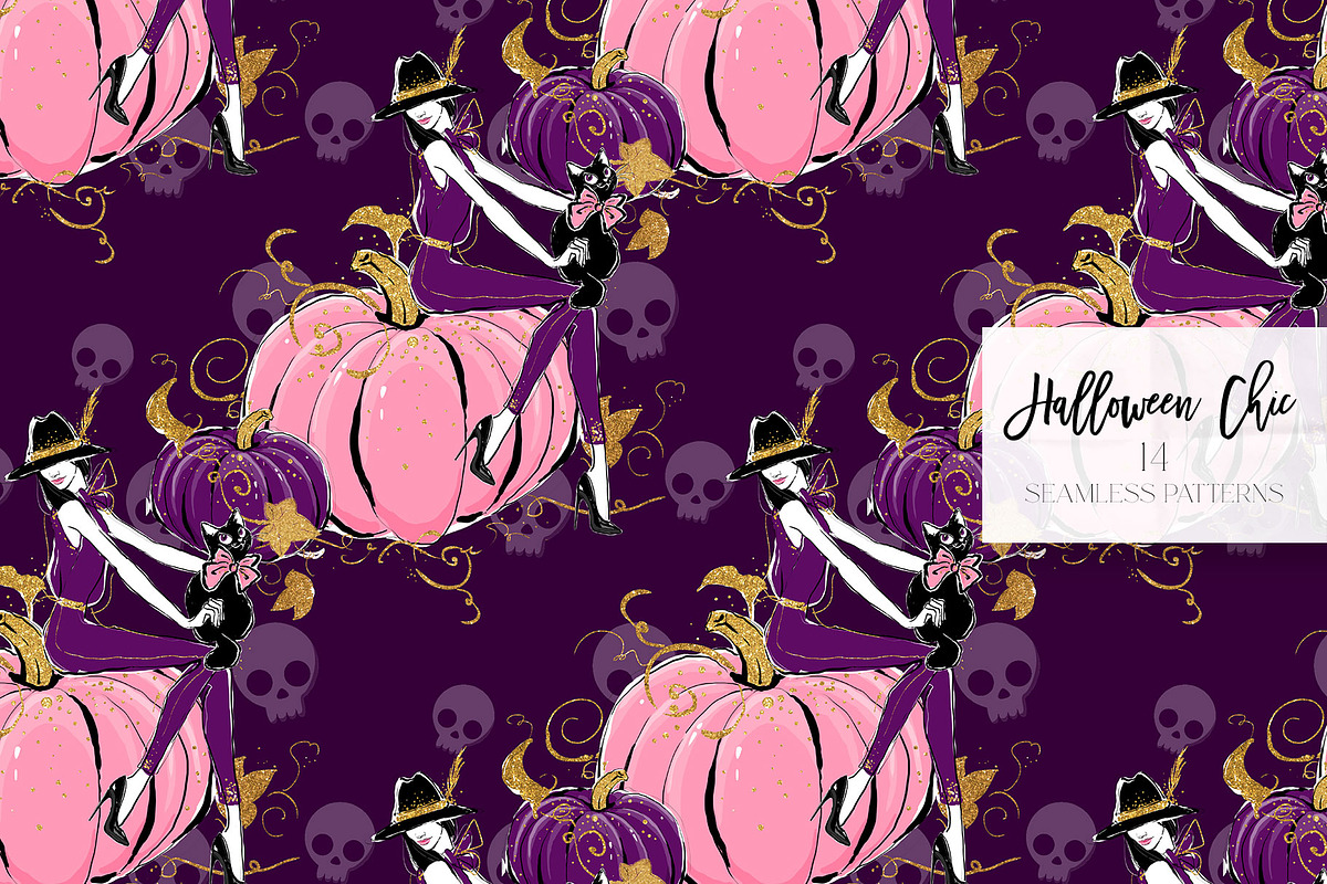 Halloween Fashion Witch Patterns, a Pattern Graphic by KaramfilaS (Photo 4 of 22)