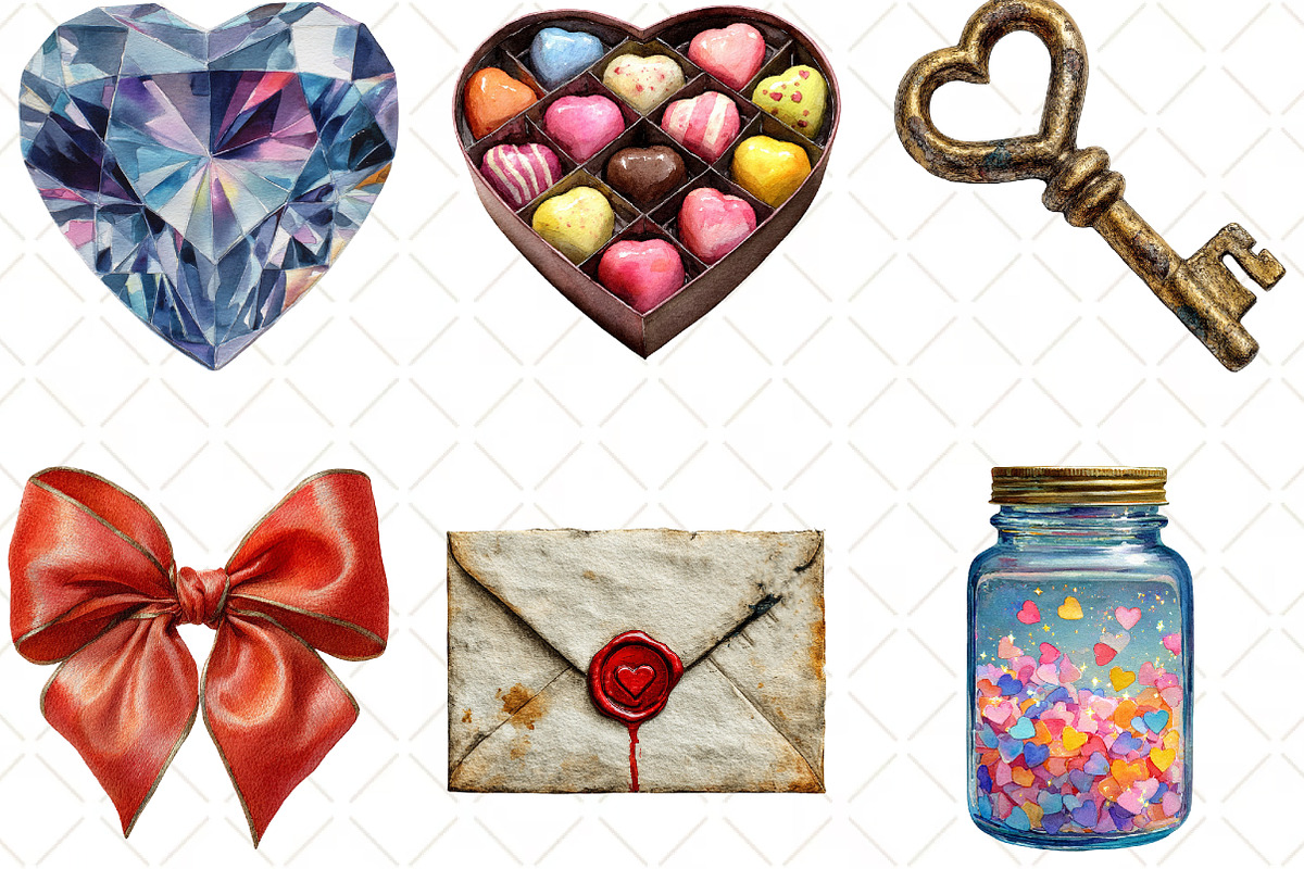 Watercolor Valentines Day Clipart, an Illustration by Black Bird Studio (Photo 6 of 6)