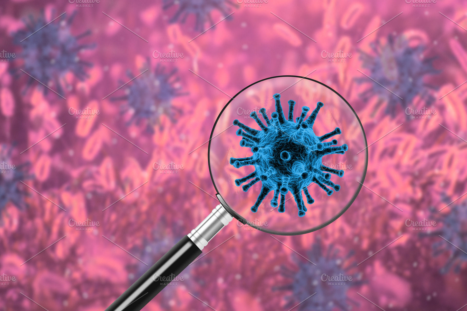 Magnifying glass over virus, a Health & Medical Photo by BOOCYS