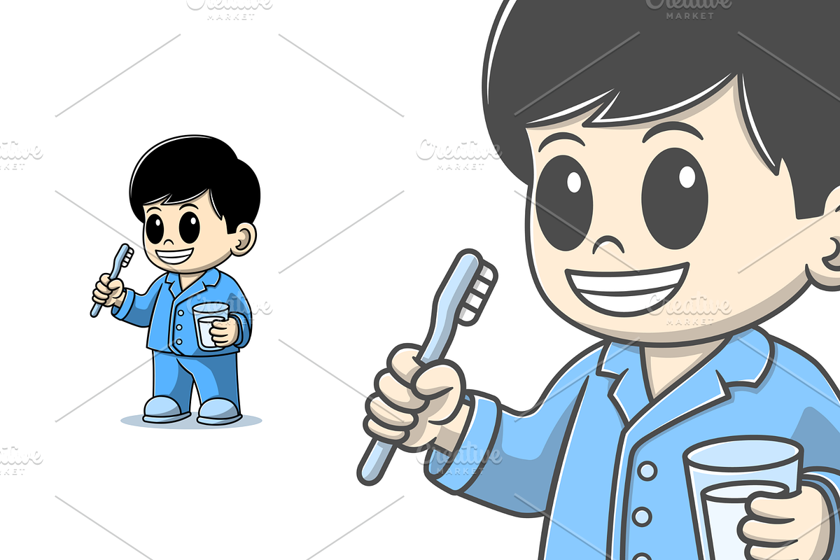 Boy and Girl Holding Toothbrush, a Healthcare Illustration by garistipis (Photo 2 of 3)