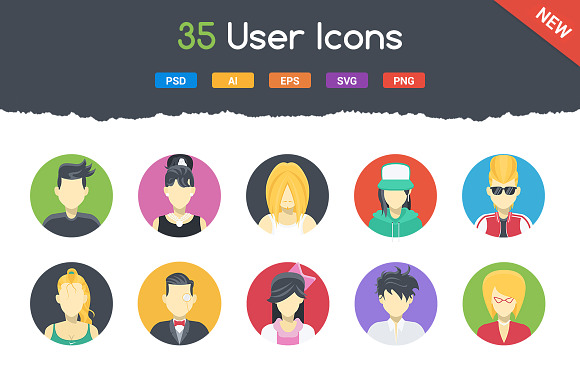 35 Flat User Icons preview 4