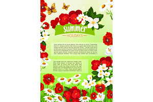 Summer Poster Of Vector Blooming Flowers