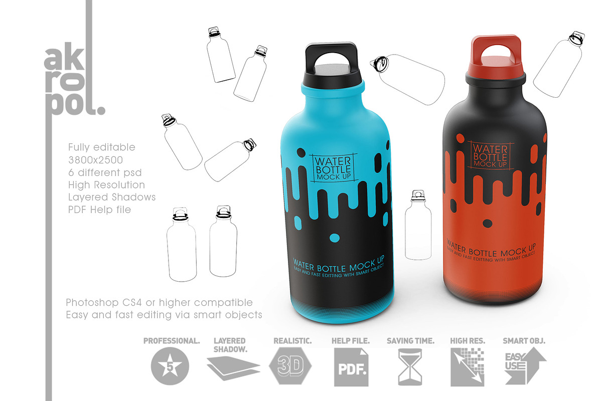 Reusable Water Bottle MockUp, a Cups & Container Mockup by akropol (Photo 5 of 8)