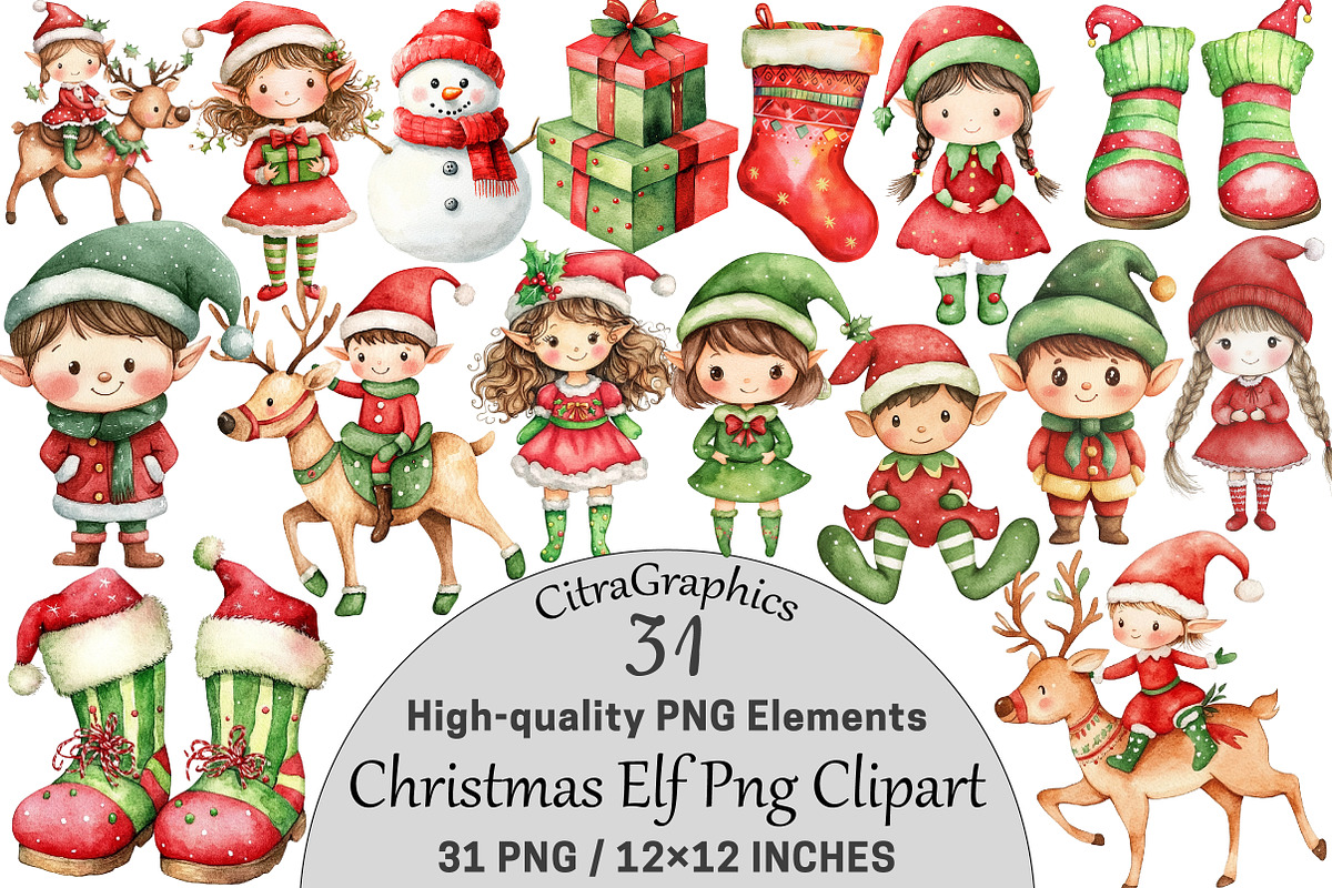 Christmas Elf Clipart, a Seasonal Illustration by CitraGraphics (Photo 1 of 6)