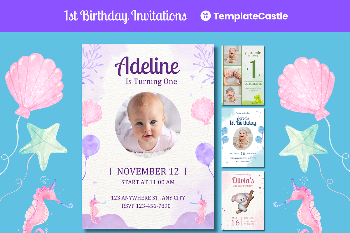 1st Birthday Invitations Templates, a Templates & Theme by TemplateCastleStore (Photo 1 of 9)