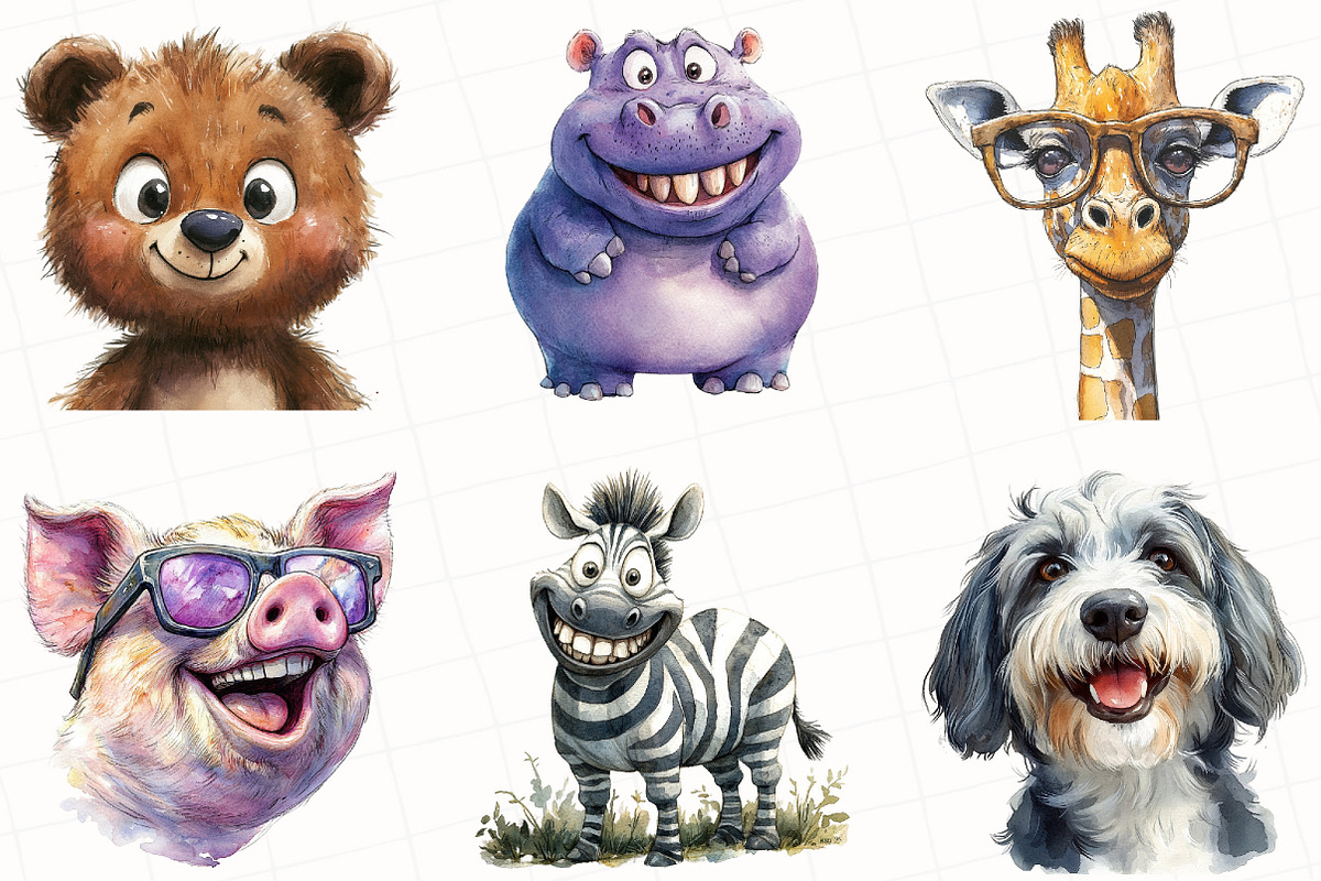 Watercolor Funny Animals Clipart, an Illustration by OK Design (Photo 3 of 5)