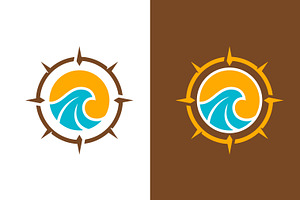Wave Summer Logo with Compass Frame, a Branding & Logo Template by Signatoro