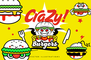 Crazy Burgers Vector Illustrations 