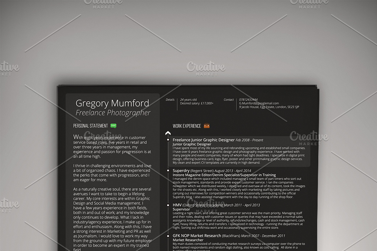The Professional Pt 2 (Midnight), a Resume Template by Valeur Design (Photo 1 of 6)