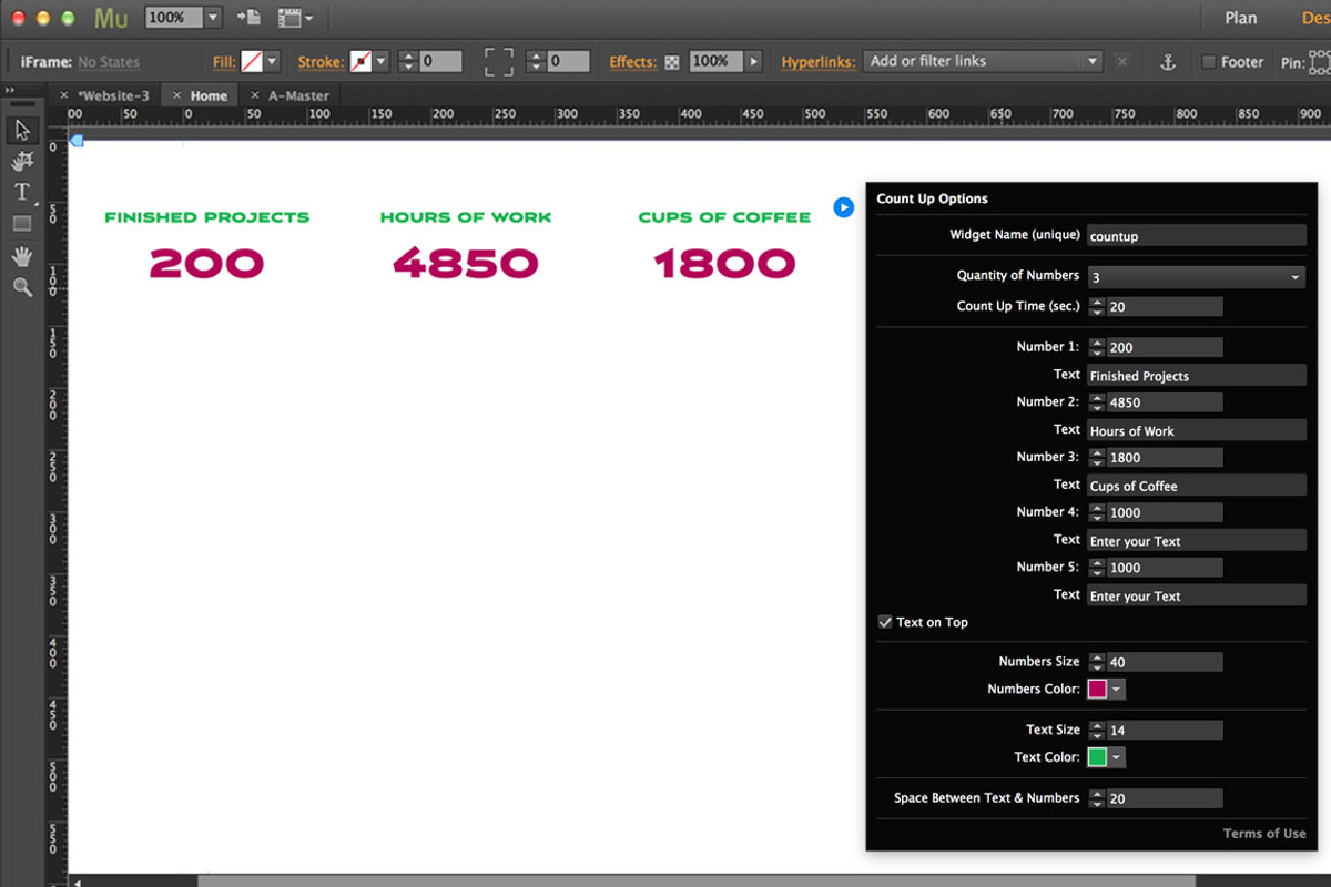 Count Up Adobe Muse Widget, a Plug-in Add-On by MuseTemplatesPro (Photo 2 of 2)
