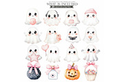 Cute Halloween Ghost and Pumpkin, a Seasonal Illustration by CharmClipart (Thumbnail 2 of 7)