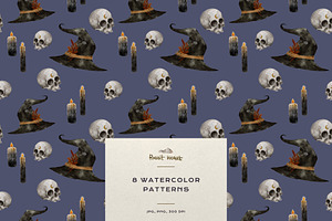 Hats & Skull Watercolor Patterns Set