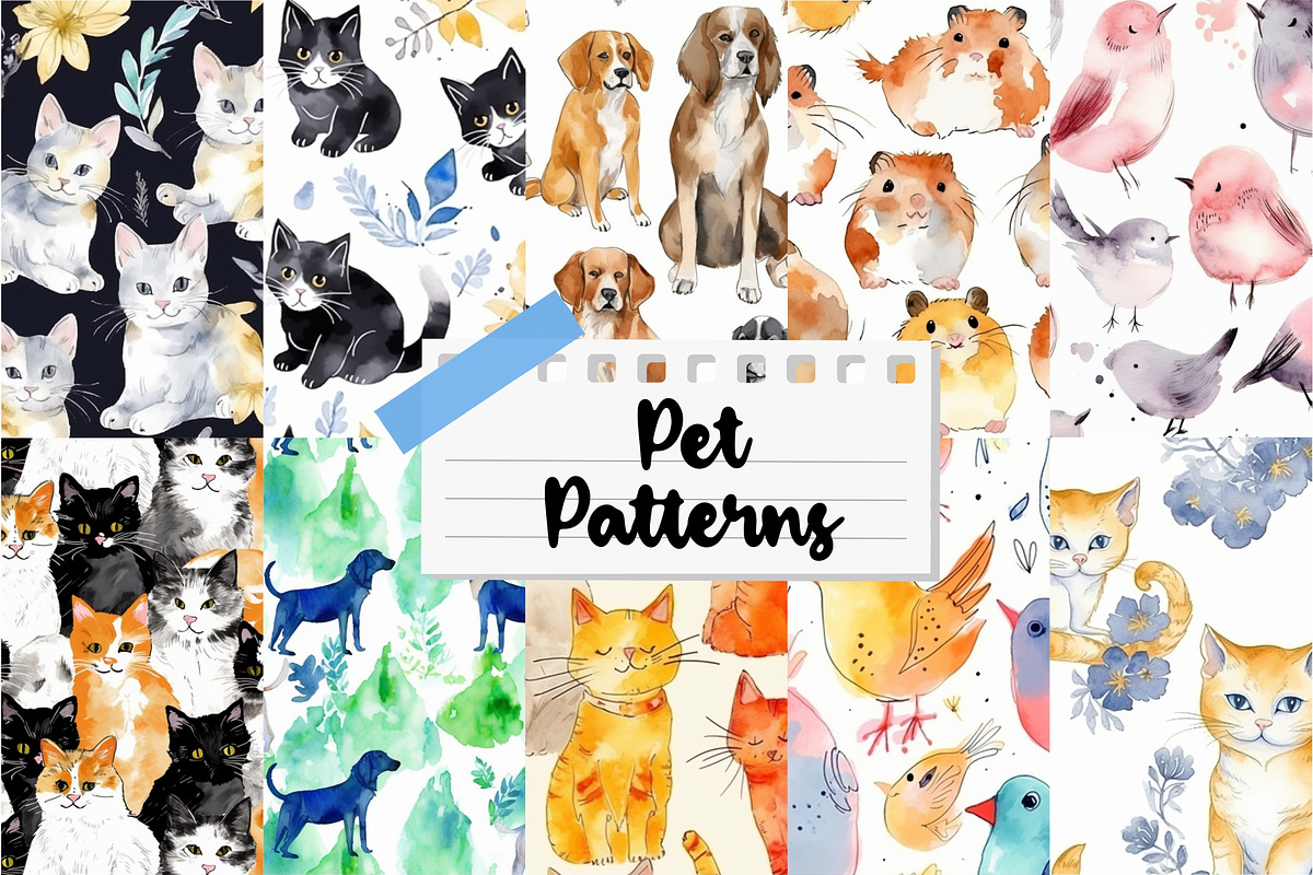 Pet Patterns 20 pcs. Cat, Dog, Bird, a Pattern Graphic by Patternization (Photo 1 of 3)
