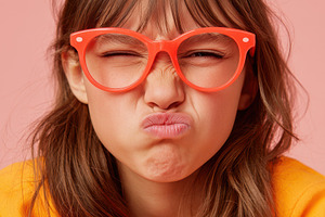 Young girl with colorful glasses making a funny face, a Person Photo by AlyaAnd