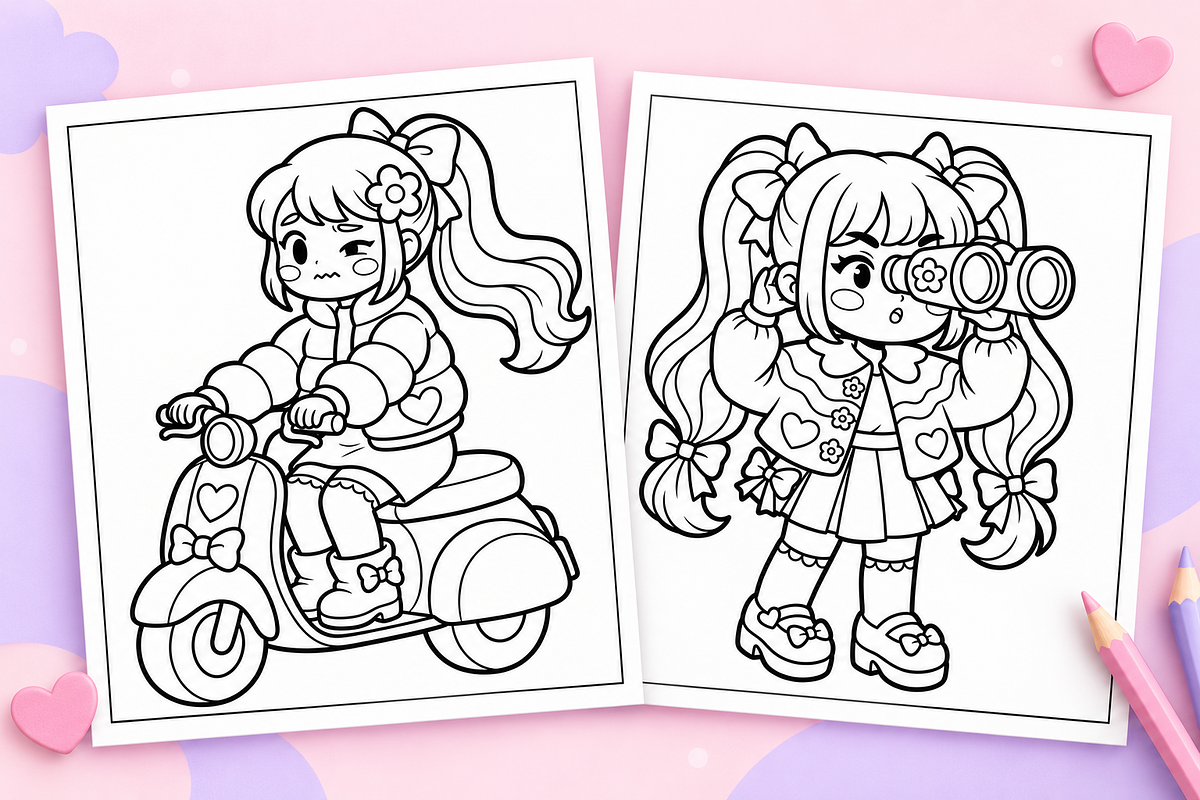 Cozy Anime Girls Coloring Pages #2, a Person Illustration by Inkivelle Studio (Photo 2 of 3)