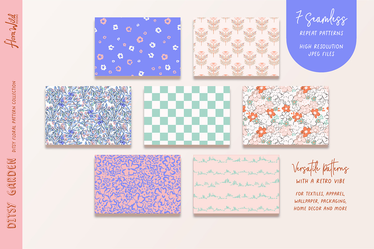 Retro floral patterns & wall art, a Pattern Graphic by Flora Wild Designs (Photo 5 of 5)