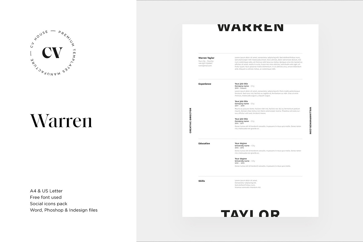 Warren | CV / resume template, a Resume Template by CV house (Photo 1 of 8)
