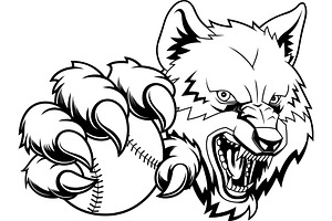 Angry Wolf Mascot With Baseball Ball, an Illustration by HitToon